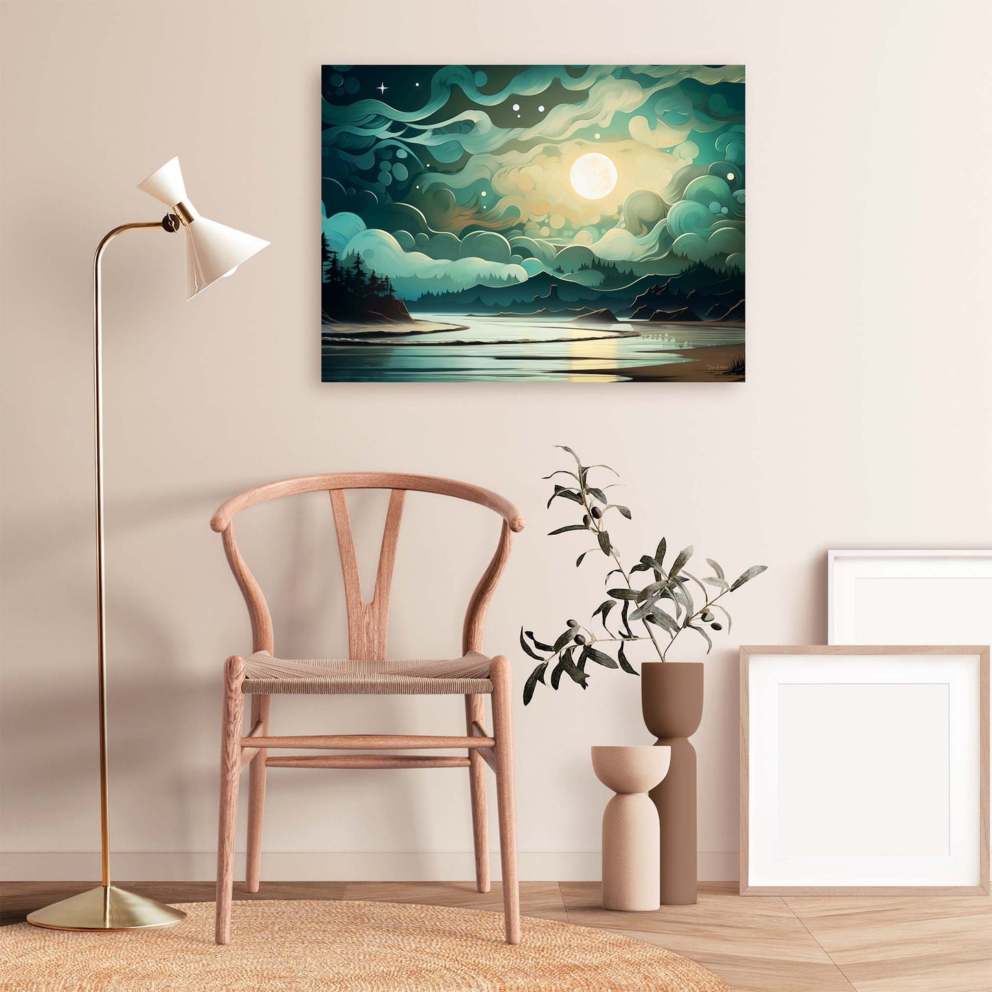 Moonlit Avocado Sky landscape canvas art print (AI image)