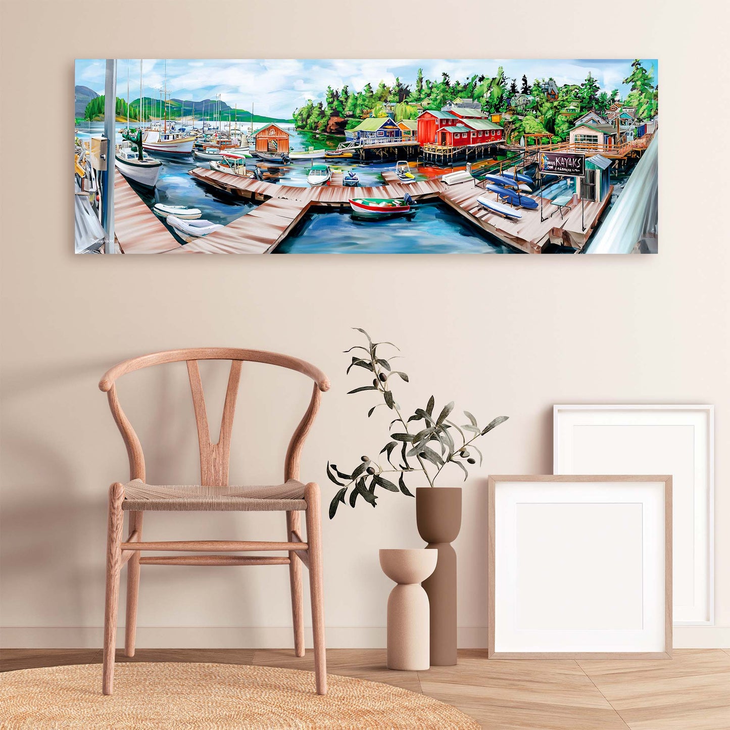 Art print of boats moored at Brentwood Bay's quaint harbour