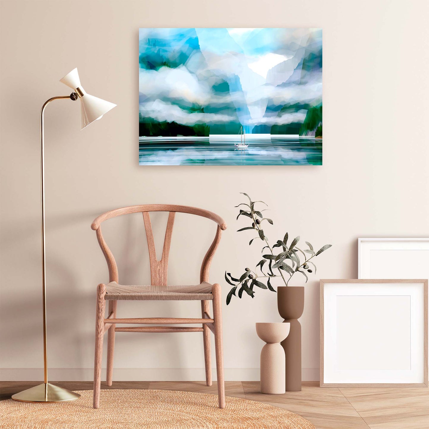 Art print of a sailboat in a fiord in BC's Fiordland Conservancy