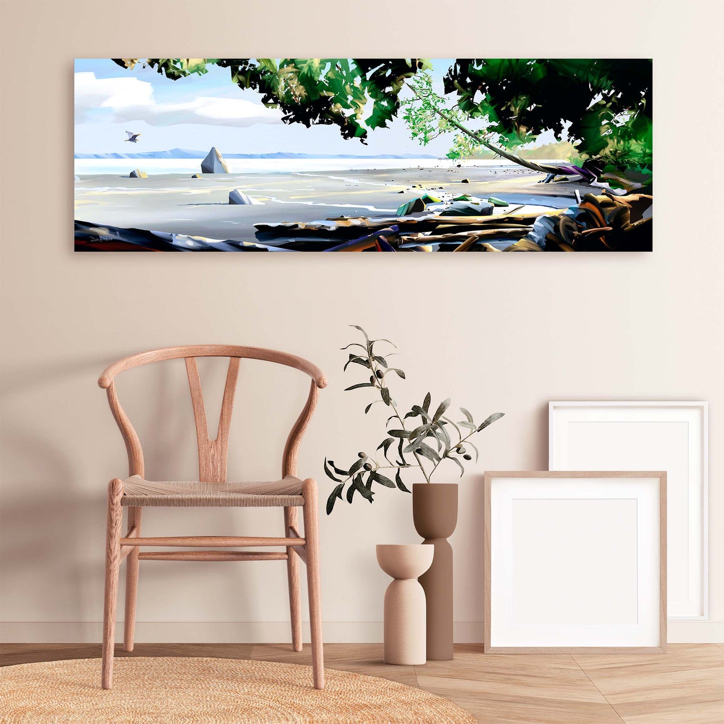 Art Print of Heron flying over Mt Doug Beach in Saanich BC