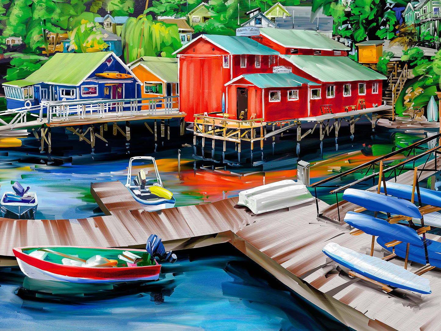 Art print of boats moored at Brentwood Bay's quaint harbour