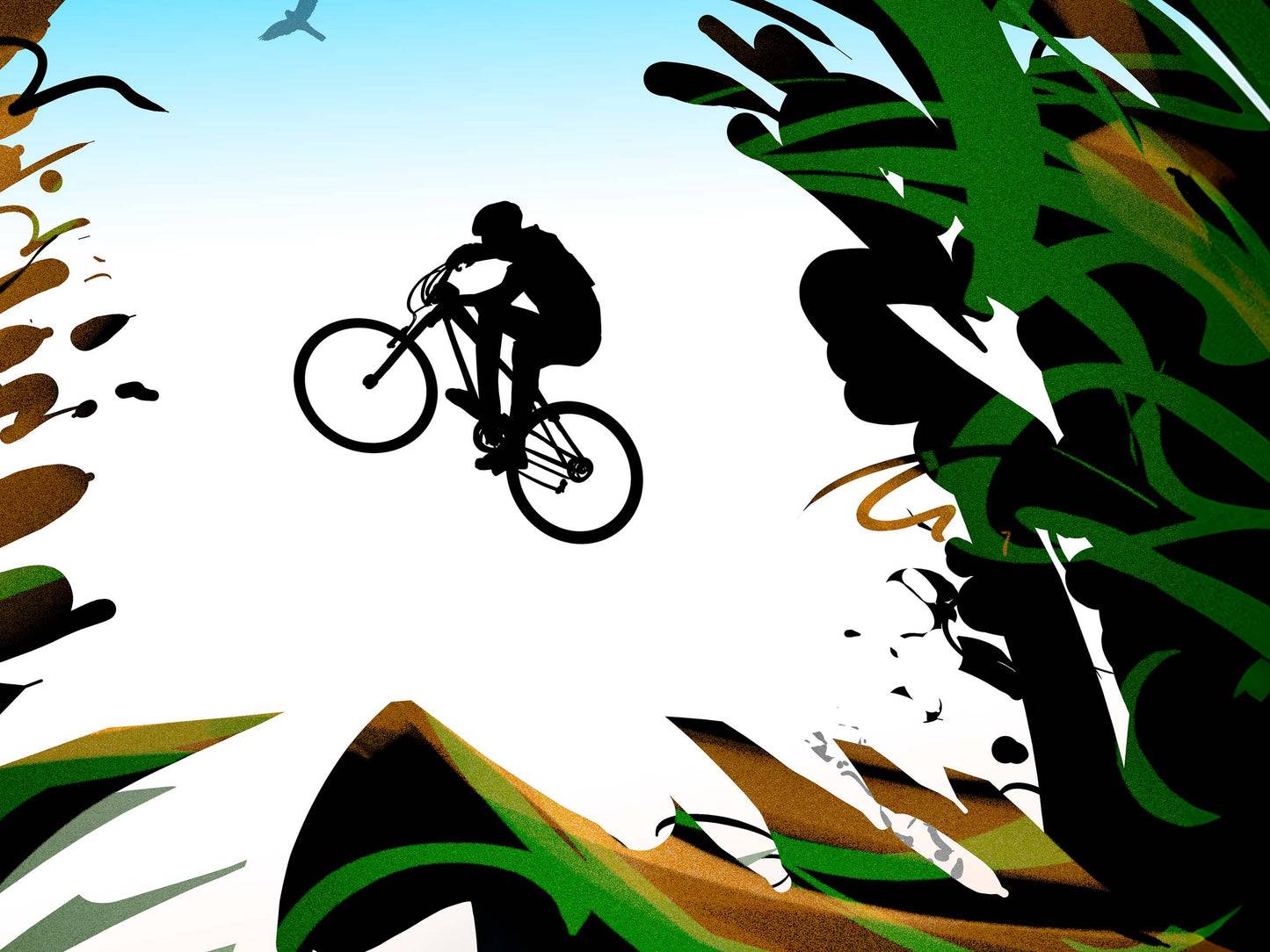 Art print of a BMX taking air in the back woods