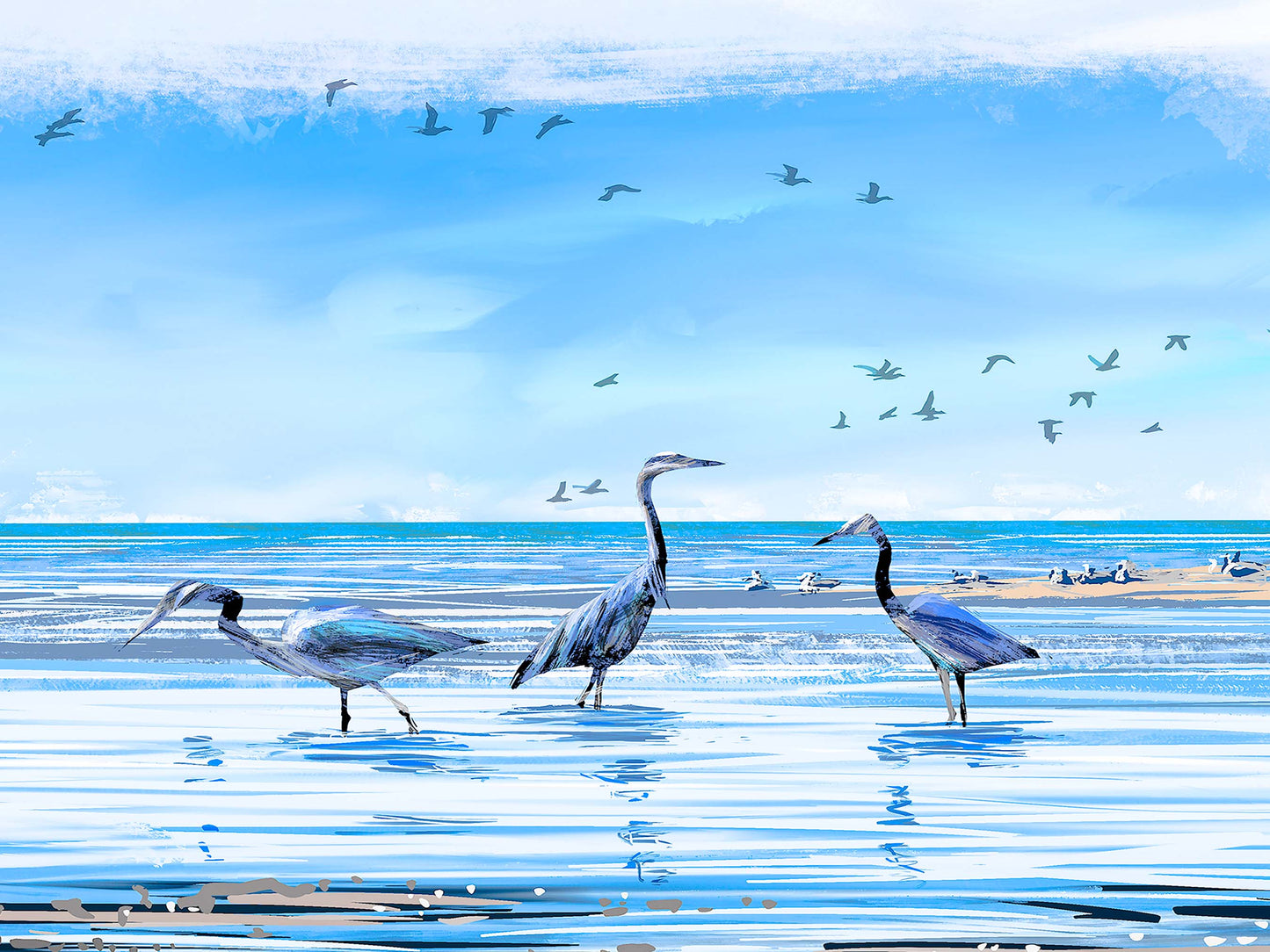 Herons on a Beach