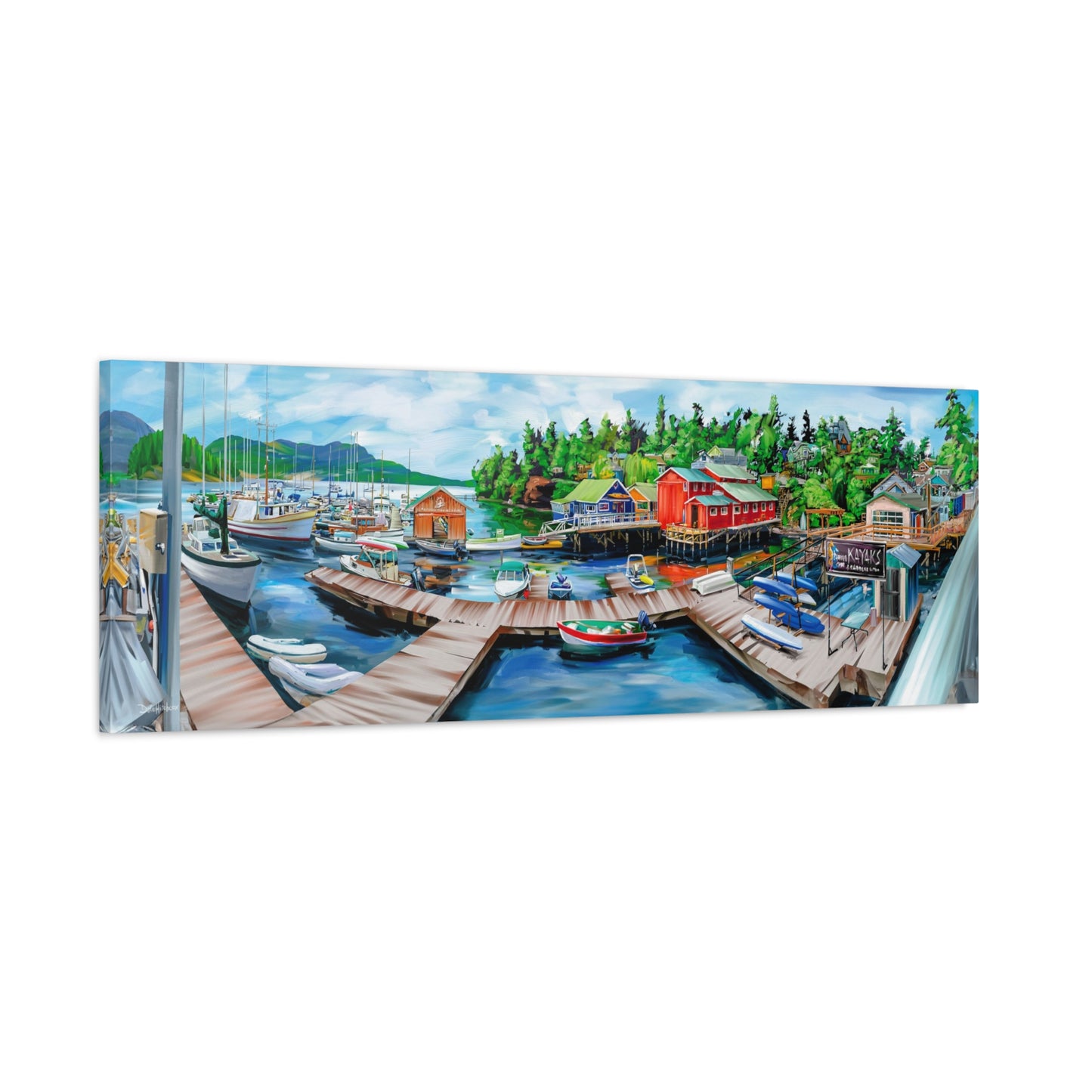 Art print of boats moored at Brentwood Bay's quaint harbour