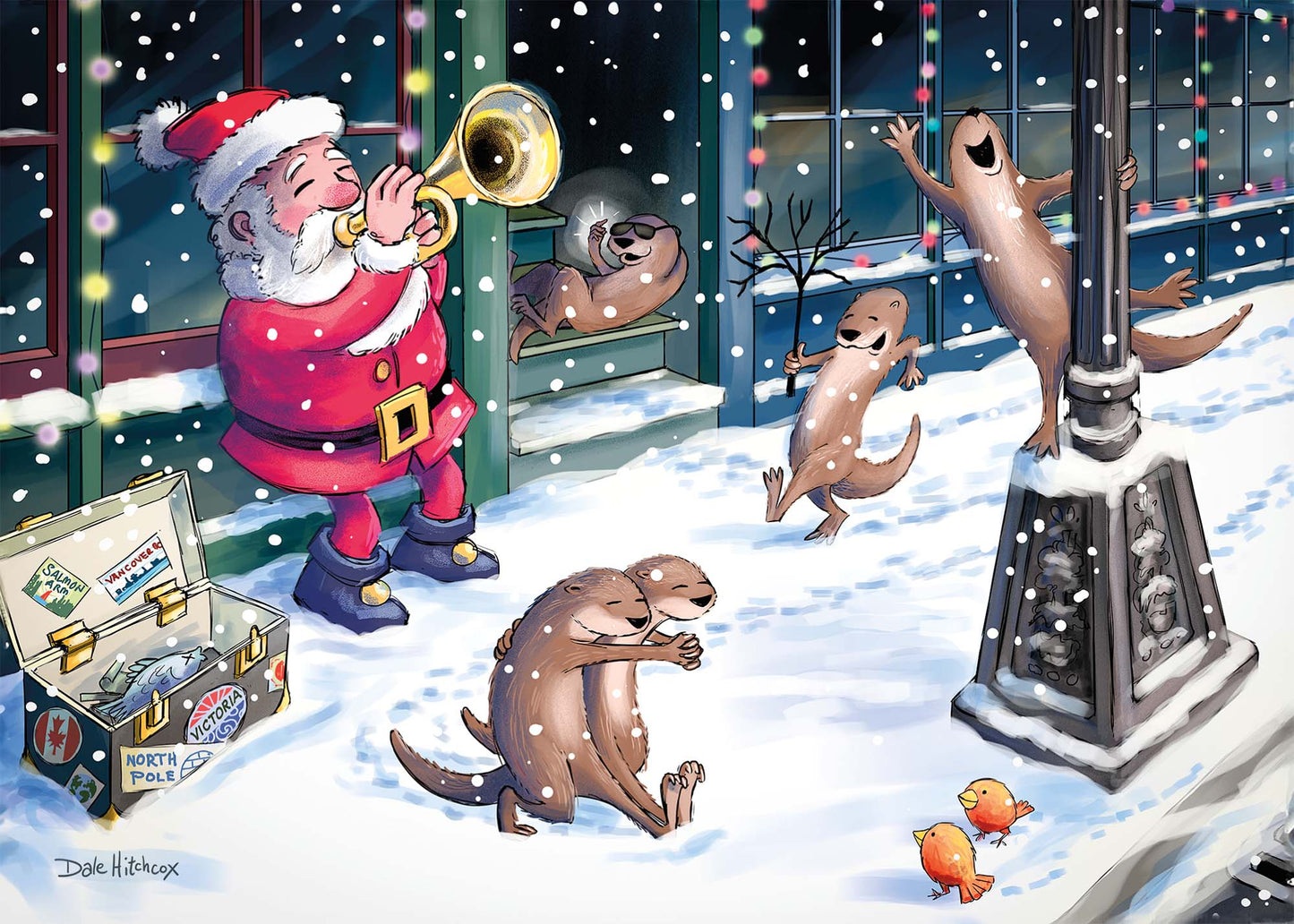 Greeting card - Santa Busking with Otters in Downtown Victoria